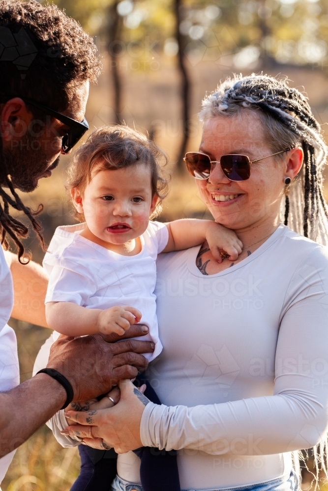 First nations Australian family with baby girl - Australian Stock Image