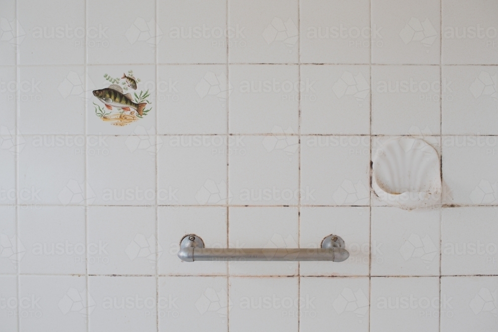 fish tile bathroom wall - Australian Stock Image