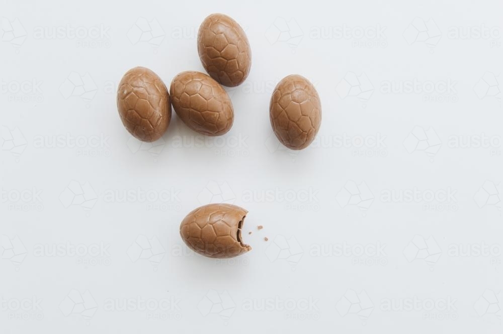 Five easter eggs on white background - Australian Stock Image