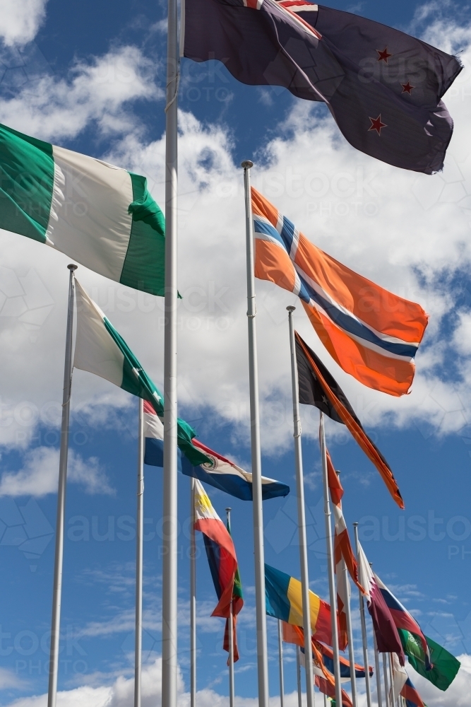 Flags of every diplomatic mission, canberra - Australian Stock Image