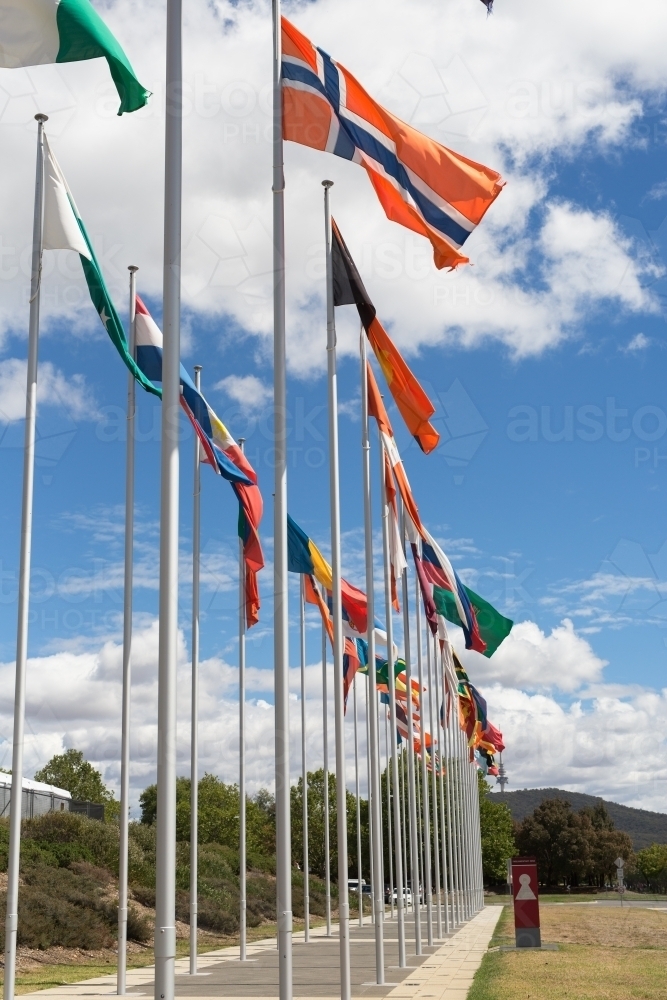 Flags of every diplomatic mission, canberra - Australian Stock Image