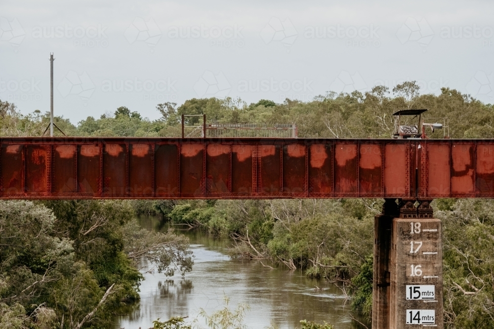 Flood marker on the Katherine bridge. - Australian Stock Image