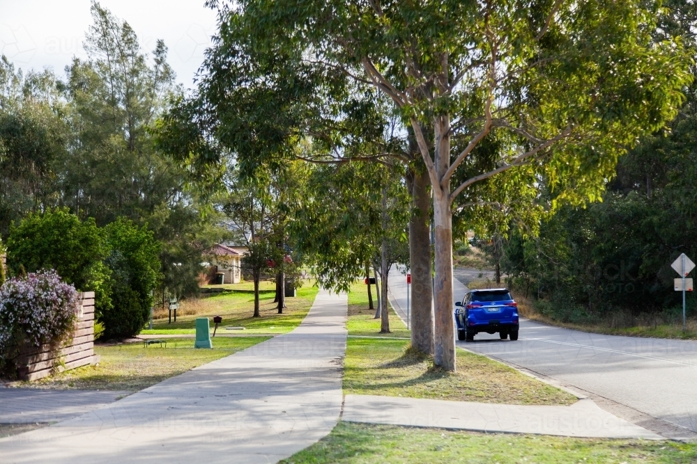 Footpath beside trees and road in Singleton - Australian Stock Image