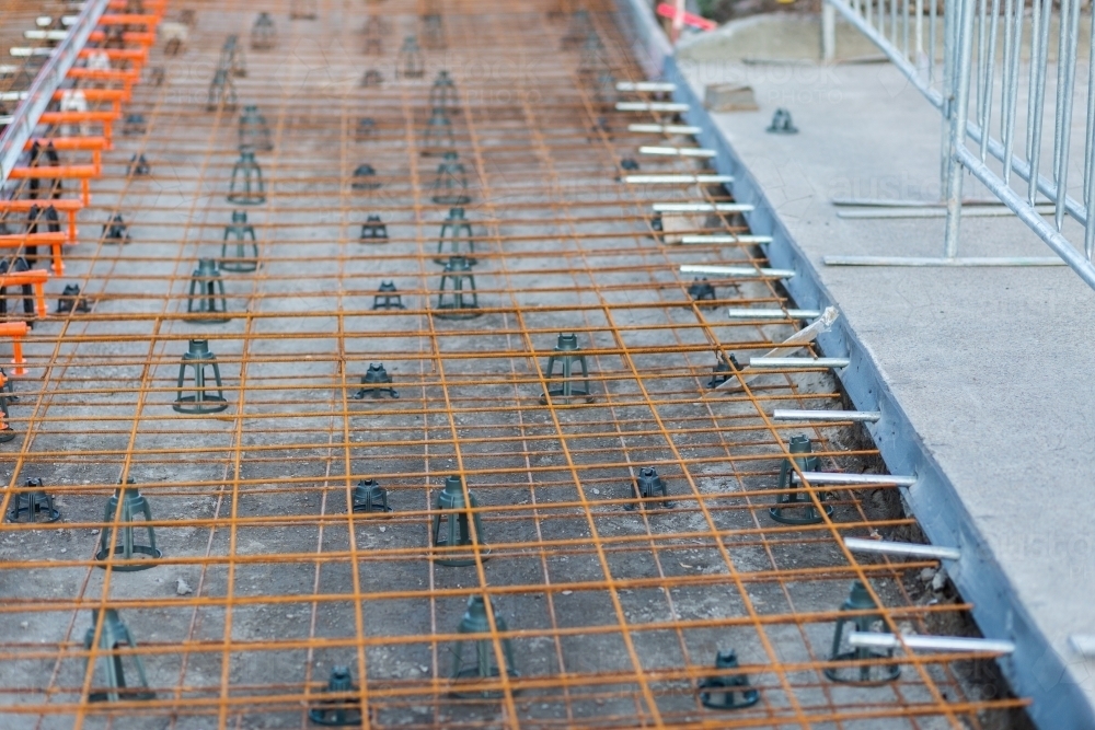 Footpath with reinforcement framework ready for concrete pour - Australian Stock Image