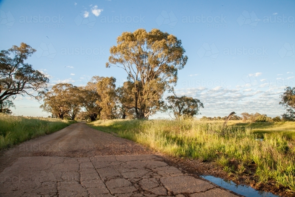 Ford river crossing on country road in the early morning - Australian Stock Image