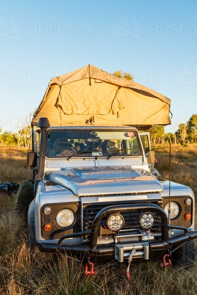 Four wheel drive camper setup with roof top tent - Australian Stock Image