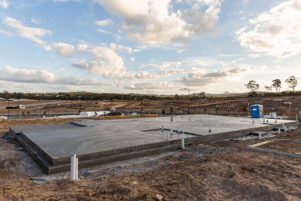 freshly poured house foundations at a new estate - Australian Stock Image