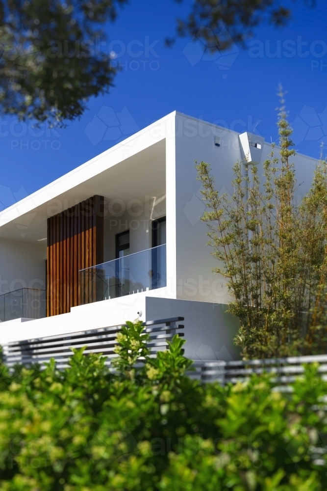 Image Of Front Of Modern House With Bamboo Plant Beside Wall Austockphoto