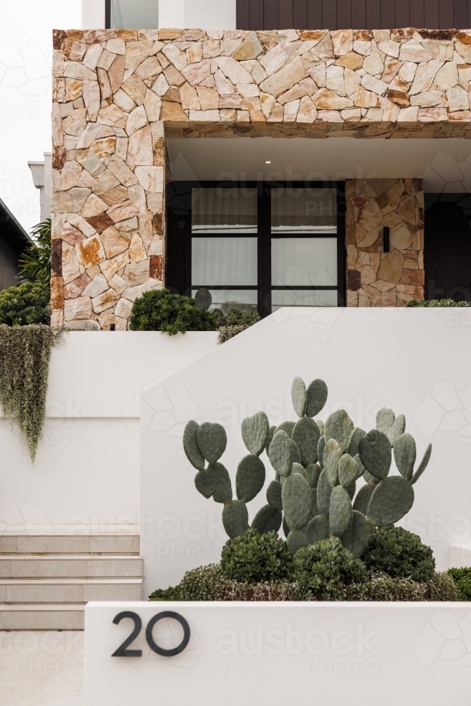 Front porch of modern sandstone residence - Australian Stock Image