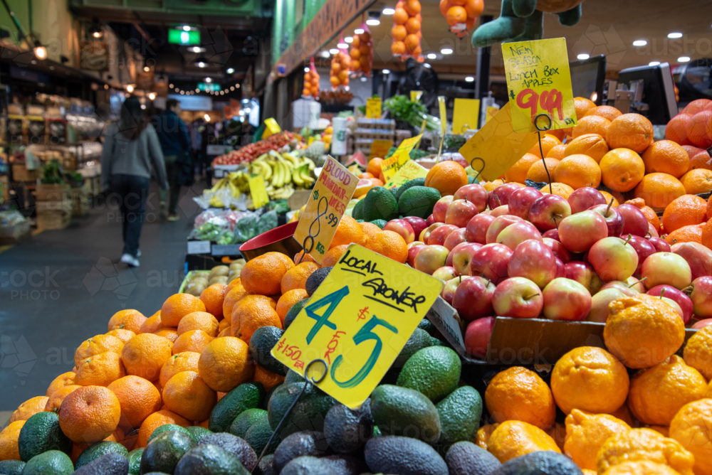 Fruit at Adelaide Central Market with shoppers out of focus - Australian Stock Image