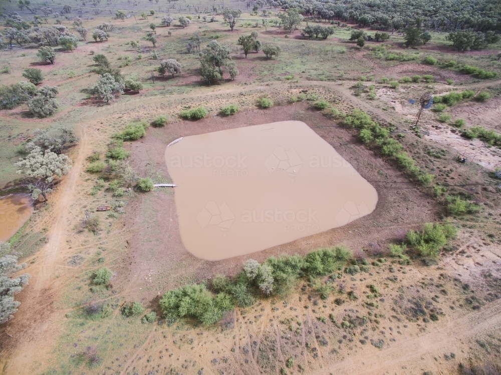 Full dam of water on farm - Australian Stock Image