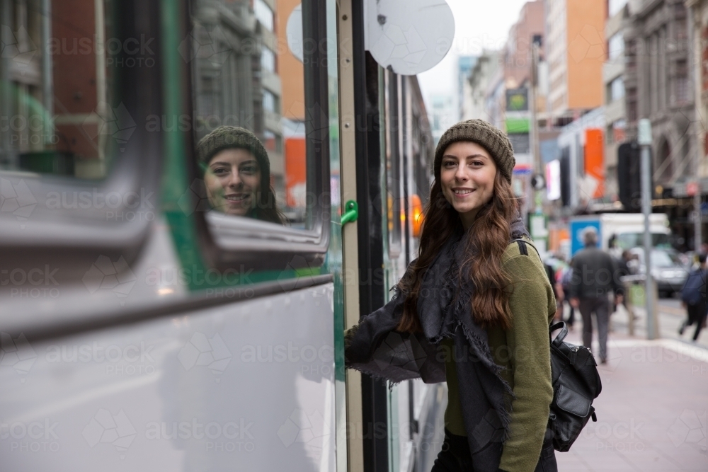 Getting on the Melbourne Tram - Australian Stock Image