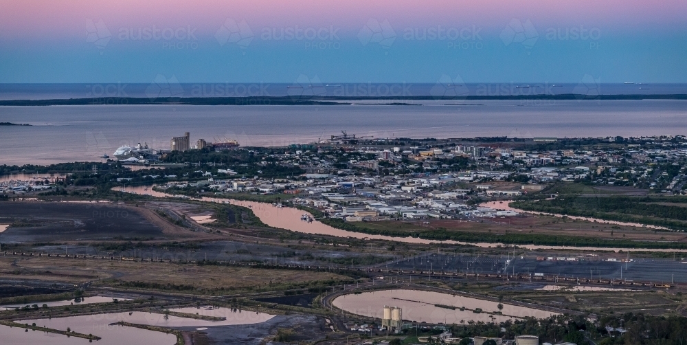 Gladstone Harbour at sunset with the Coral Sea in the distance - Australian Stock Image