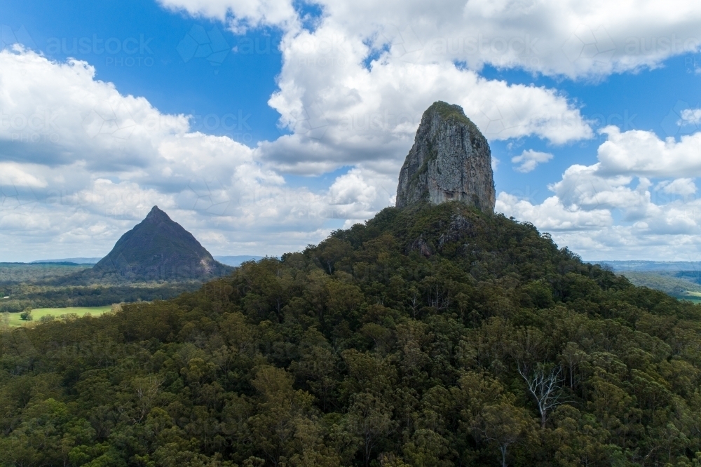 Glass House Mountains, Coonowrin and Beerwah. - Australian Stock Image