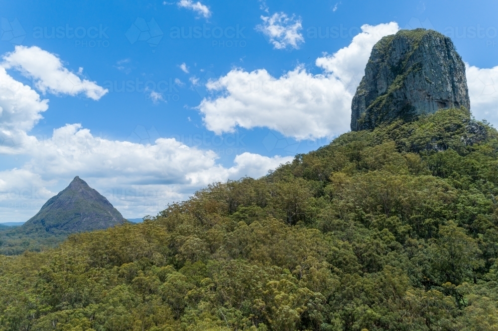 Glass House Mountains, Coonowrin and Beerwah. - Australian Stock Image