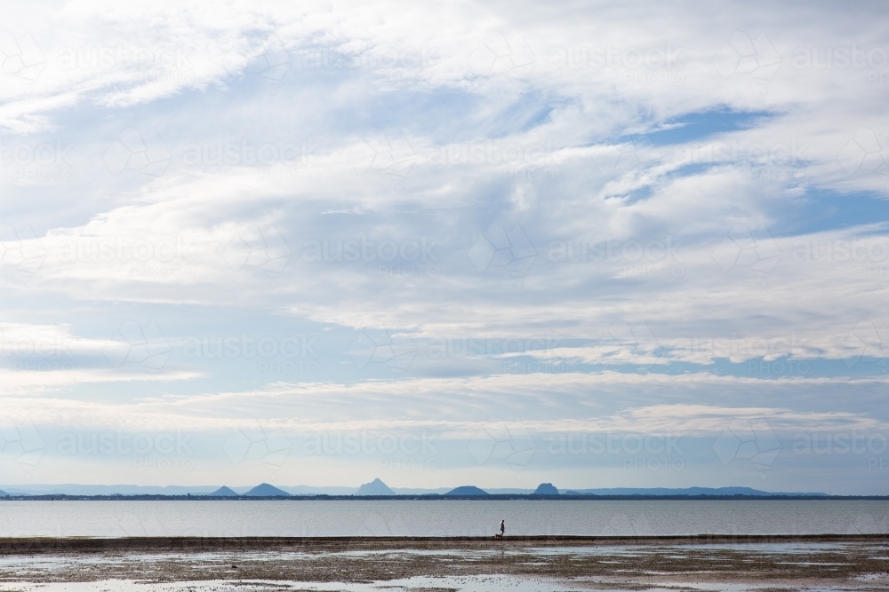 Glasshouse Mountains from Redcliffe - Australian Stock Image