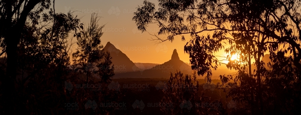 Glasshouse Mountains Sunset - Australian Stock Image