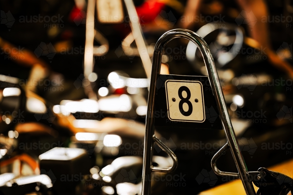 Go Karts lined up at indoor race track - Australian Stock Image