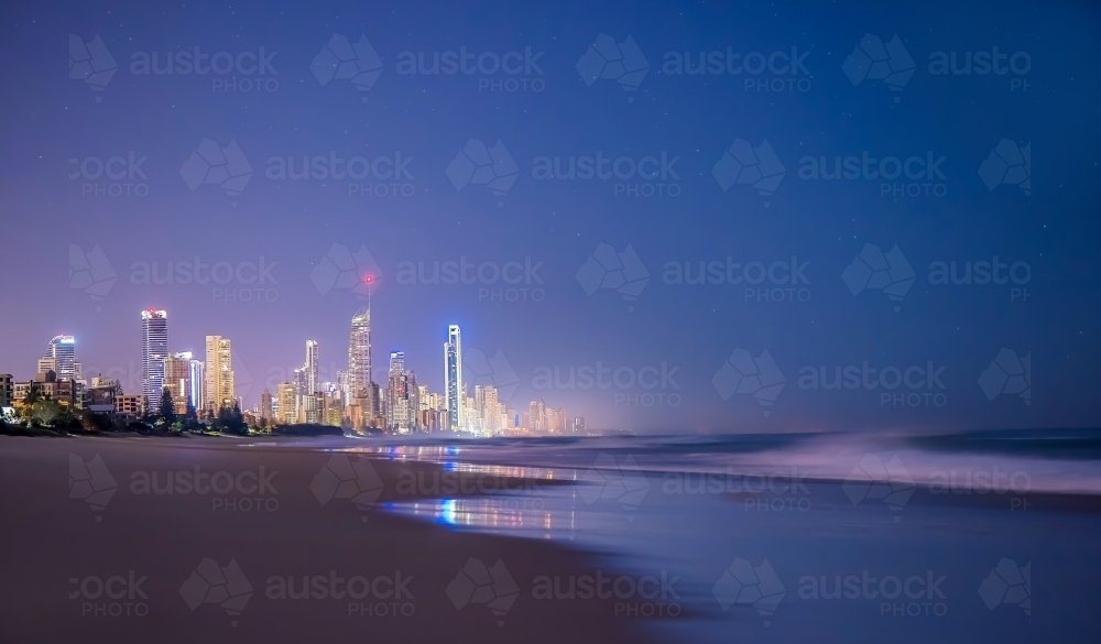 Gold Coast night view from the beach - Australian Stock Image