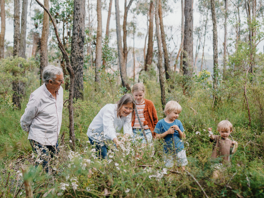 Grandparents enjoying Australian Bushland with their Grandchildren - Australian Stock Image