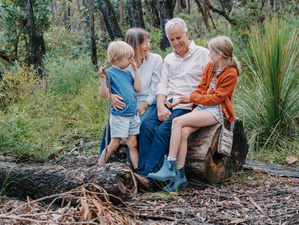 Grandparents enjoying Australian Bushland with their Grandchildren - Australian Stock Image