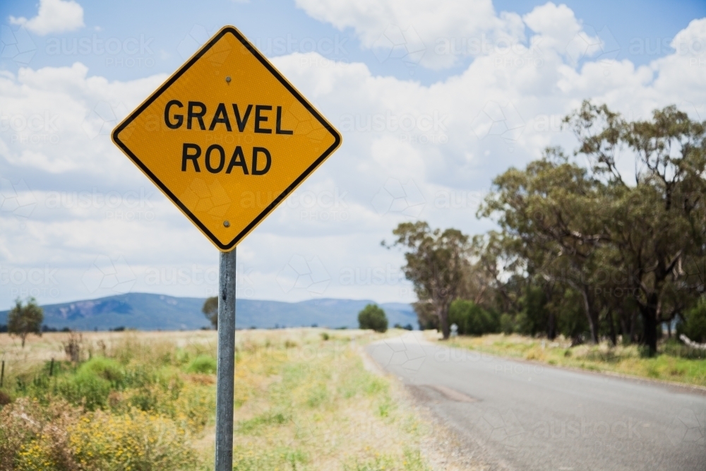 Gravel road sign - Australian Stock Image