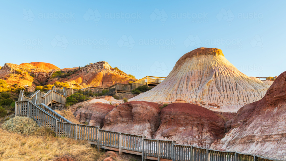 Hallett Cove Sugarloaf with boardwalk at sunset, South Australia. - Australian Stock Image
