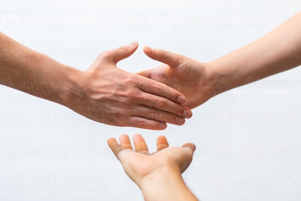 Hands on white - mediation concept - Australian Stock Image