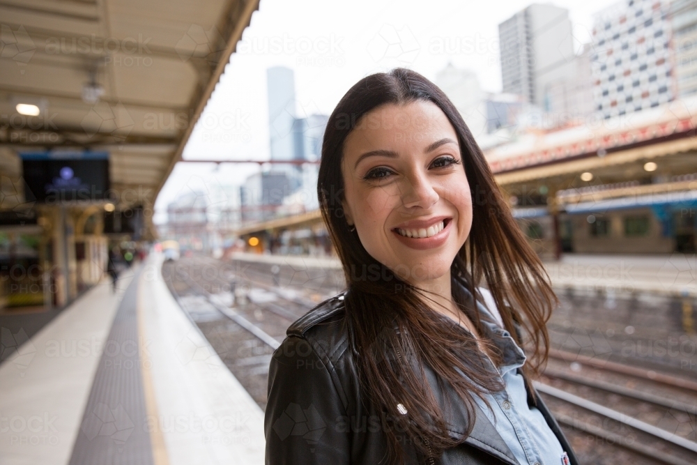 Happy Commuter in Melbourne - Australian Stock Image