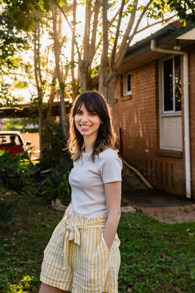 happy genZ woman outdoors - Australian Stock Image