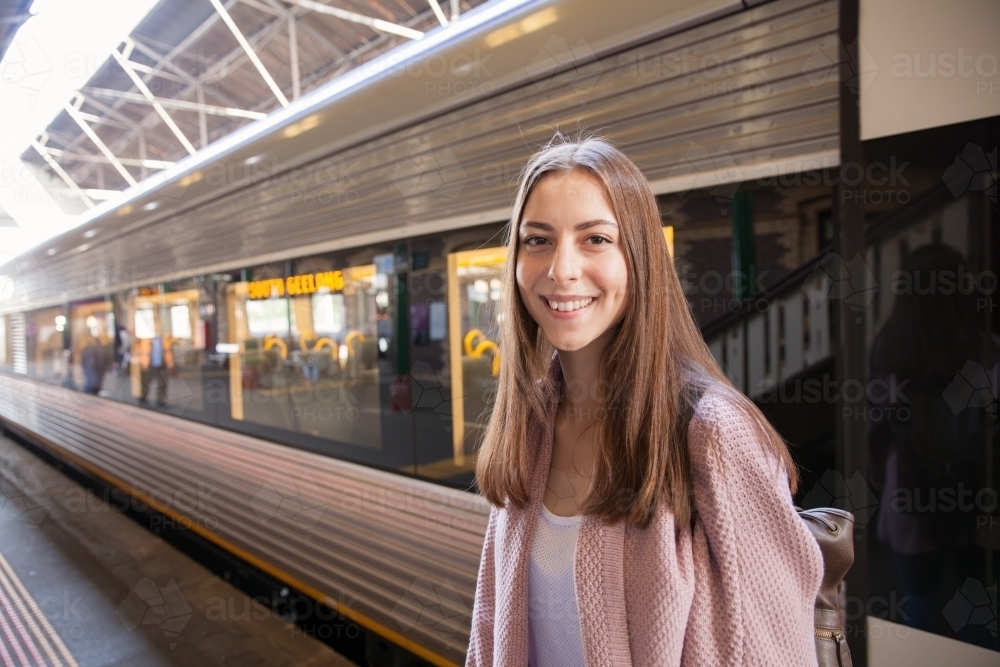 Happy Train Traveler - Australian Stock Image