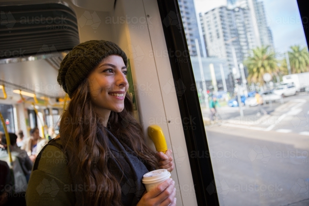 Happy Tram Traveler - Australian Stock Image