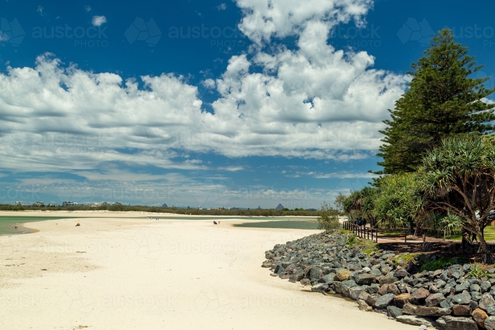 Happy Valley beach with pandanus palm trees and pine trees. - Australian Stock Image