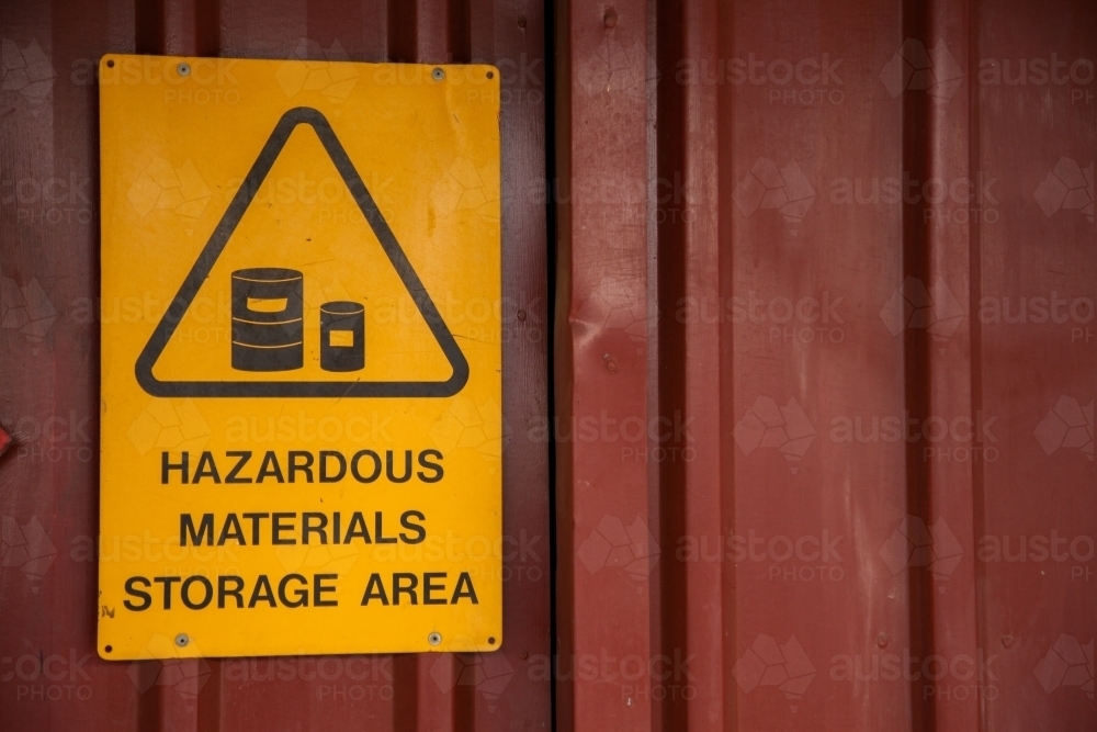 Hazardous materials storage area sign - Australian Stock Image