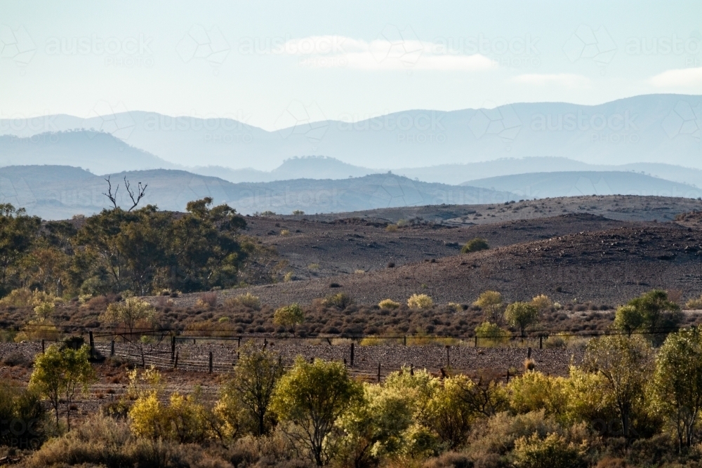 Hazy hills in distance - Australian Stock Image