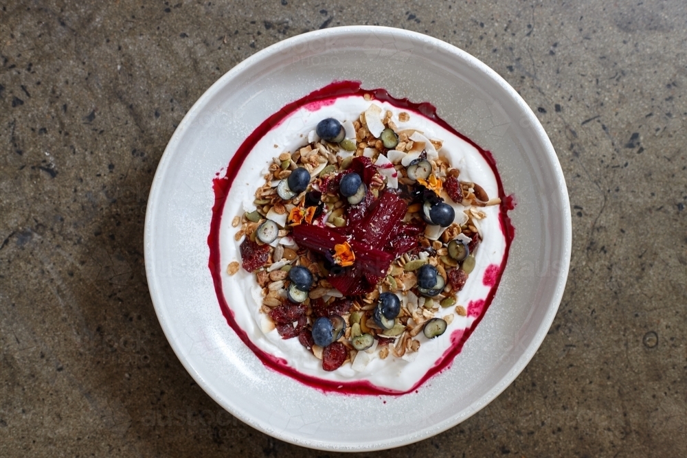 Healthy breakfast cereal with yoghurt - Australian Stock Image