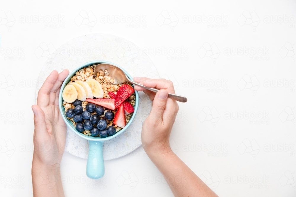 Healthy breakfast with cereal and fruit - Australian Stock Image