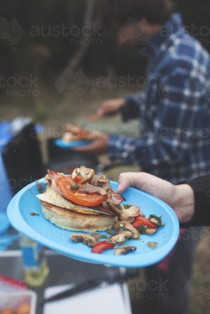 Hearty camp breakfast - Australian Stock Image