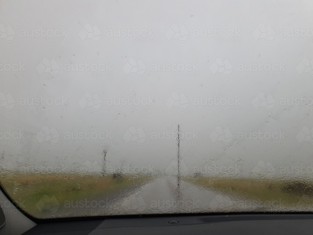 heavy rain through windscreen - Australian Stock Image