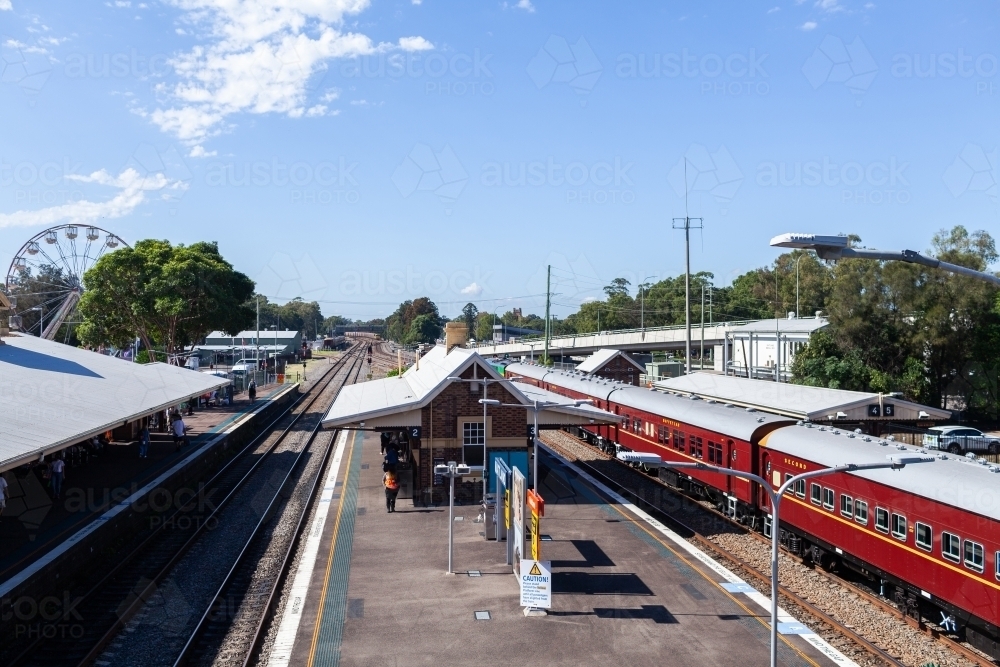 Historic train carriages at Maitland station during Steamfest event - Australian Stock Image