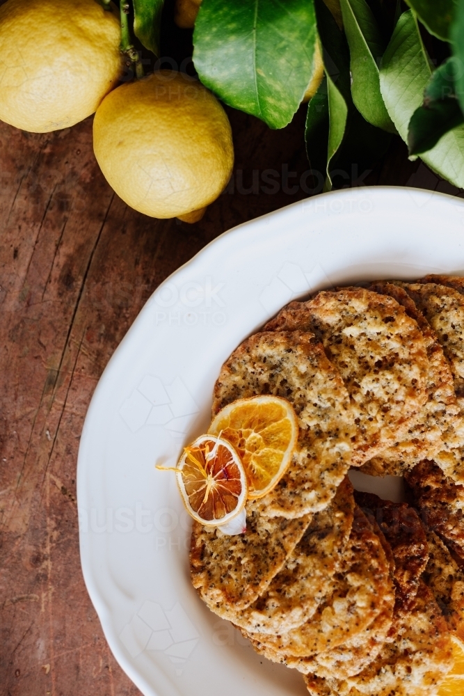 Home baked biscuits on a country table - Australian Stock Image