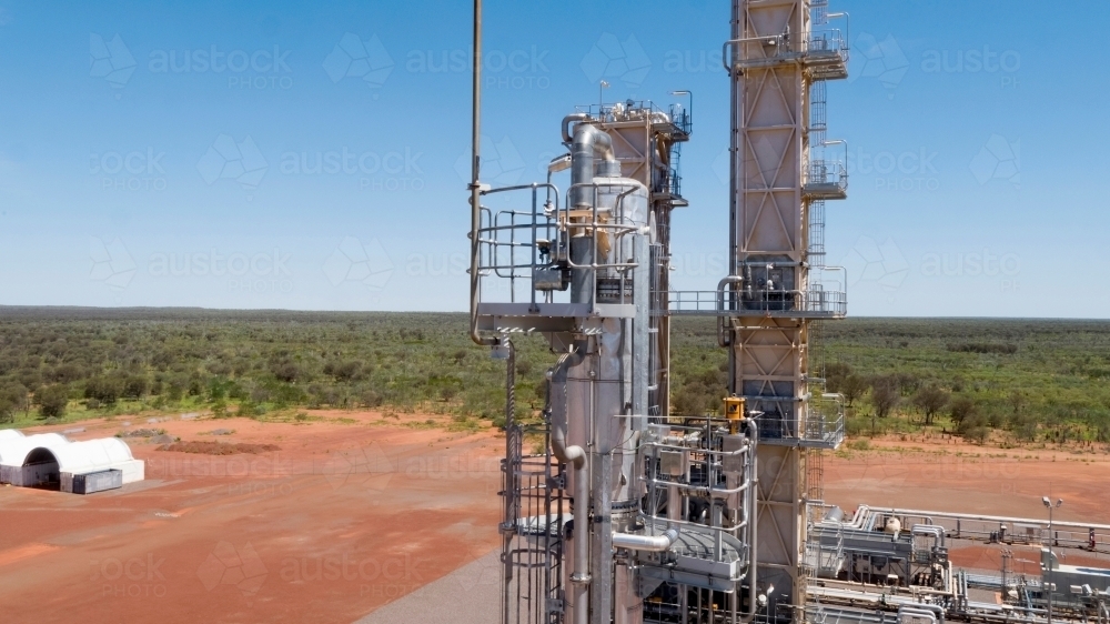 Horizontal shot of a cylindrical storage tank - Australian Stock Image