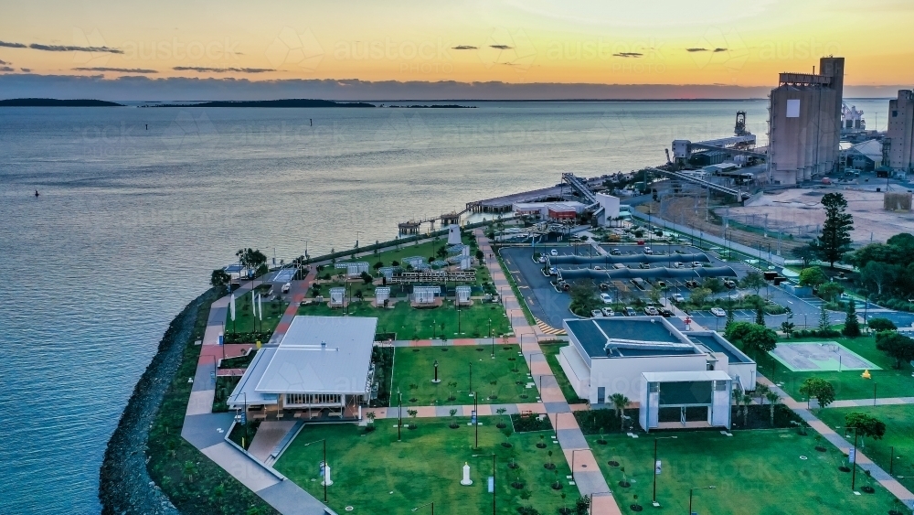 Horizontal shot of a resort town at sunset - Australian Stock Image