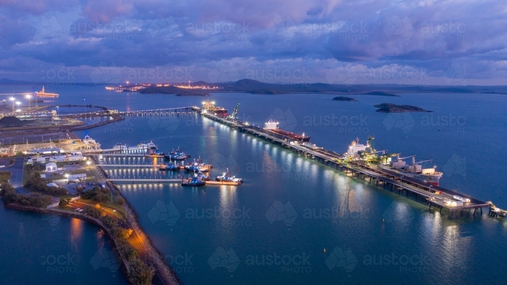 Horizontal shot of marina at night - Australian Stock Image