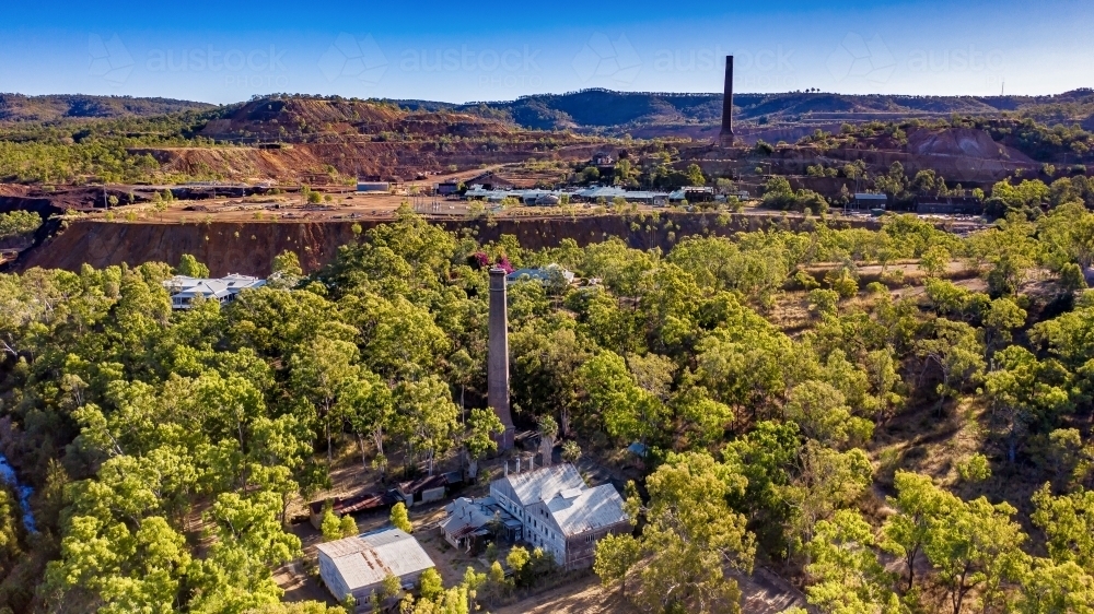 Horizontal shot of Mount Morgan Mine - Australian Stock Image