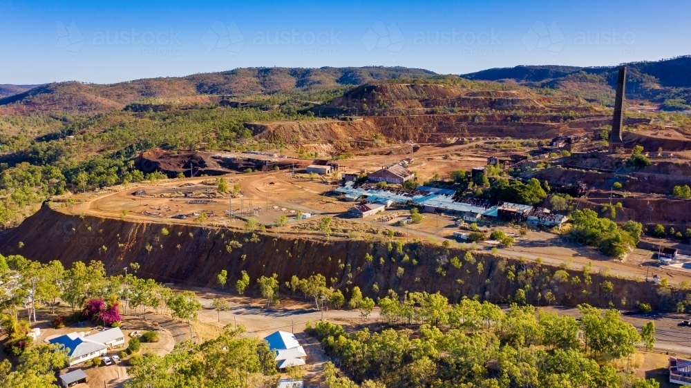 Horizontal shot of Mount Morgan Mine - Australian Stock Image