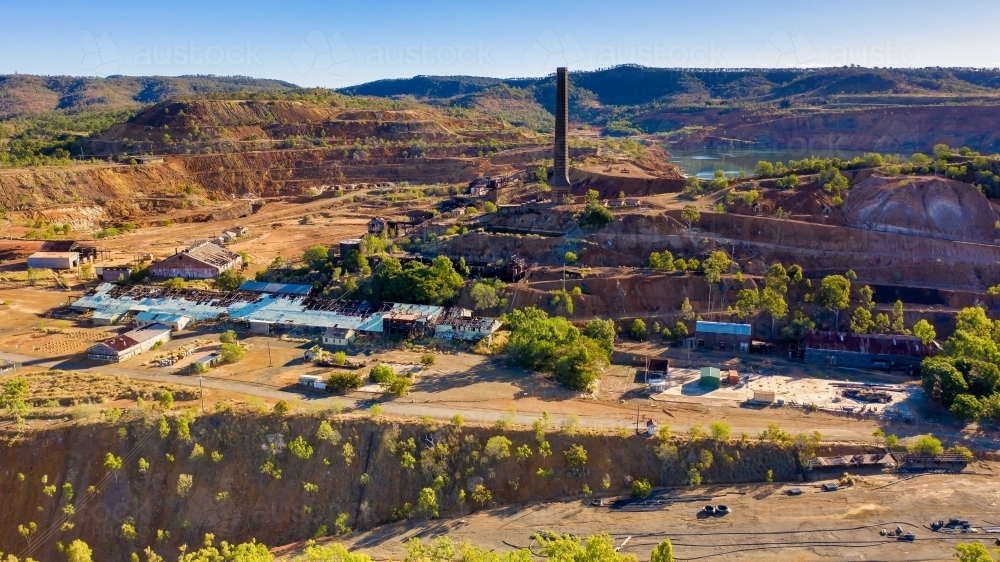 Horizontal shot of Mount Morgan Mine - Australian Stock Image