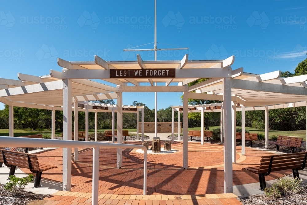 Horizontal shot of Stirling Park Anzac Memorial at Boyne Island, Queensland - Australian Stock Image