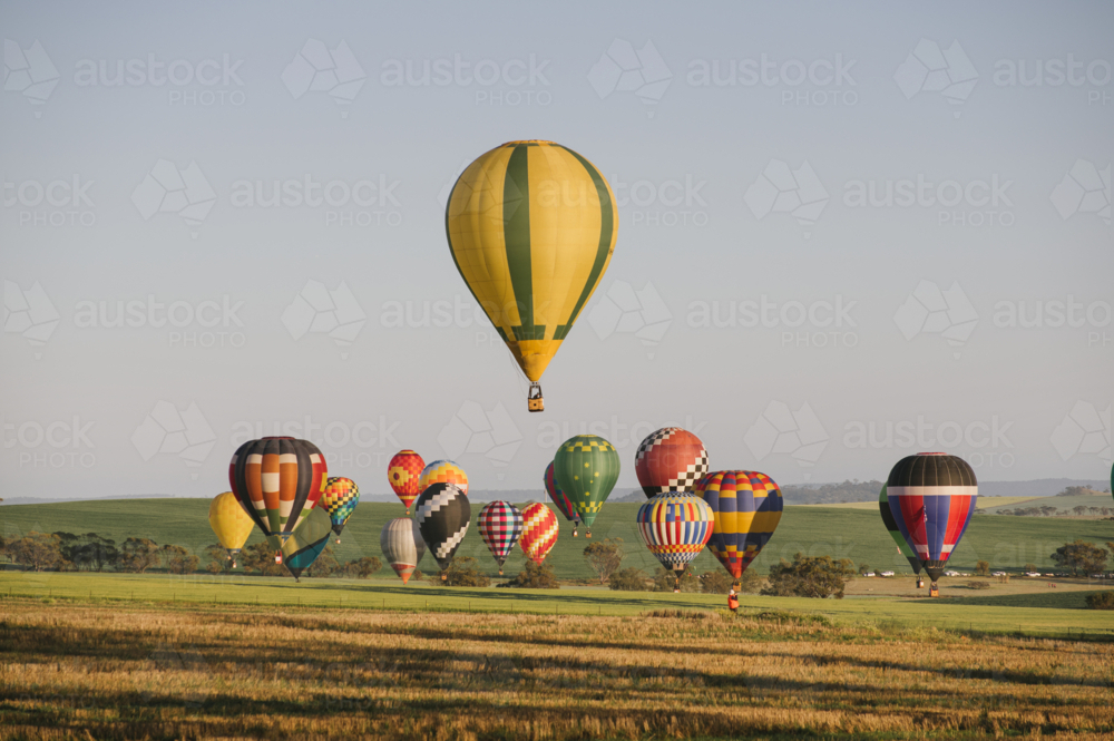 Hot air ballooning in the Avon Valley of Western Australia - Australian Stock Image