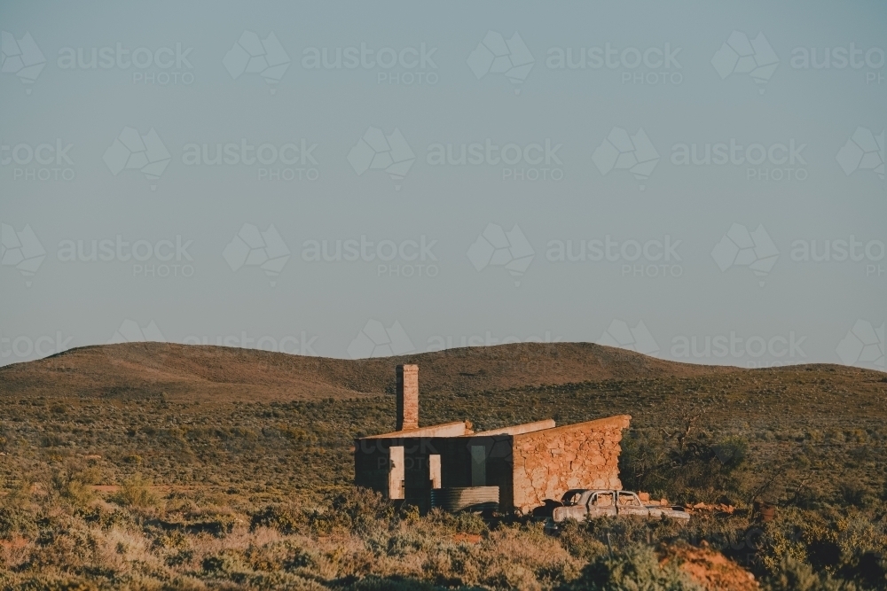 House ruins with old car - Australian Stock Image